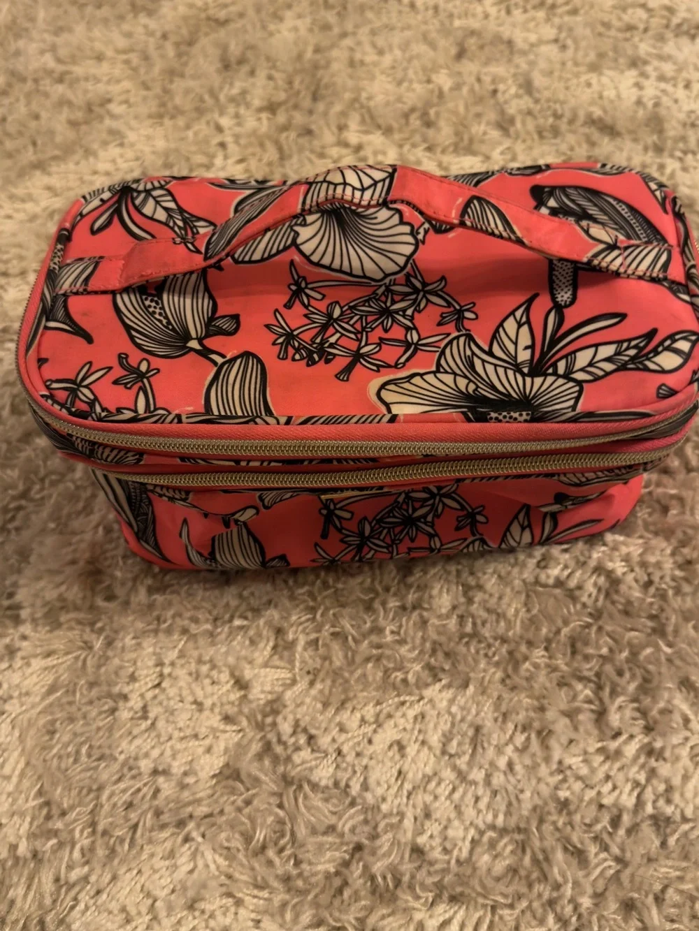 Coral Floral Zip Makeup Bag